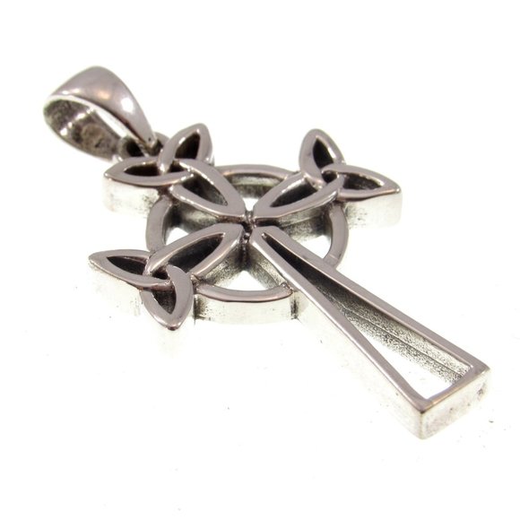Handcrafted Solid 925 Sterling Silver Celtic Triple Trinity Cross Pendant - Picture 3 of 5